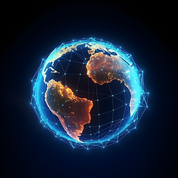 A glowing earth with lines and dots