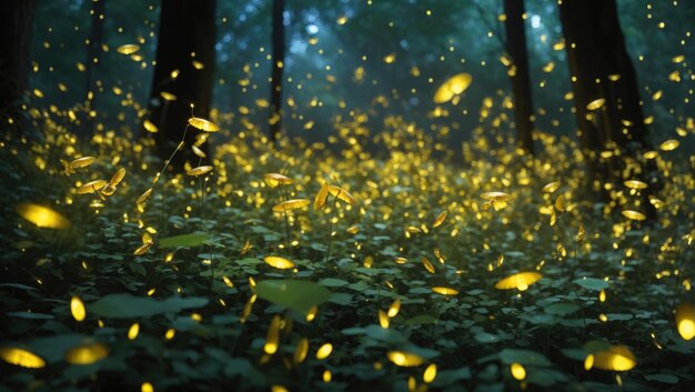 Photo glowing enchantment a forest alive with fireflies