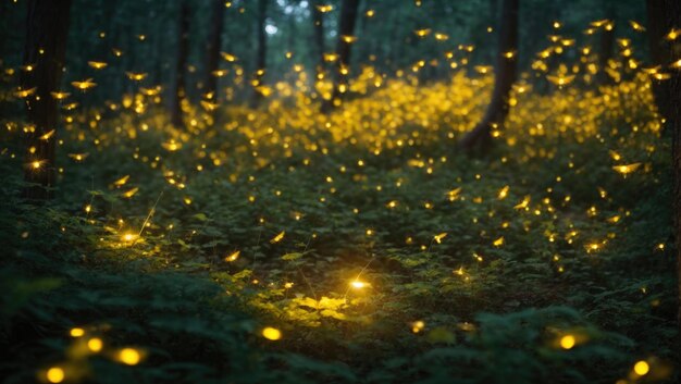 Photo glowing enchantment a forest alive with fireflies