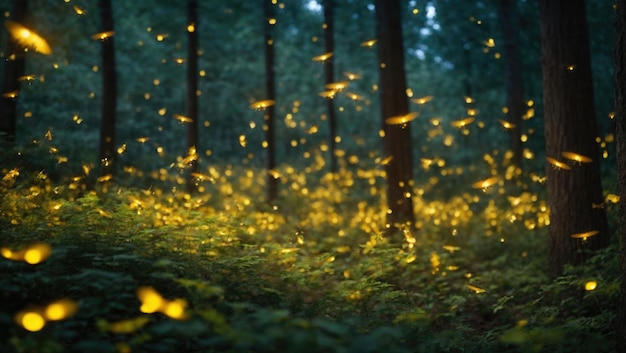 Foto incanto luminoso una foresta viva di lucciole