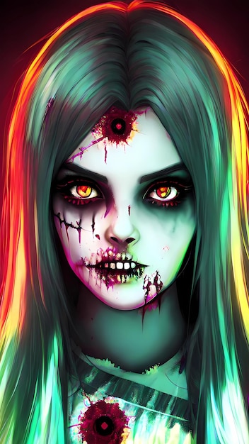 Glowing female zombie cartoon character illustration