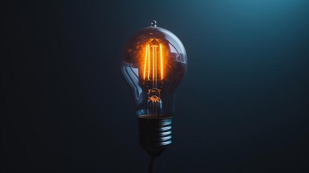 Glowing filament in a light bulb against a dark background