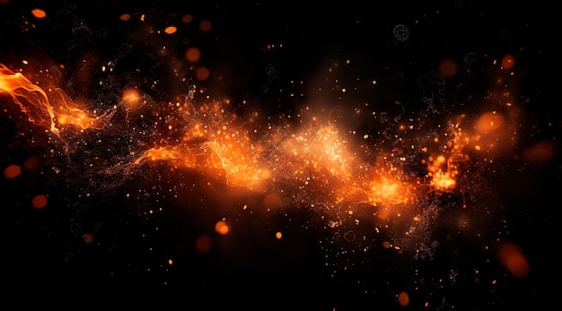 Glowing fire particles on black background