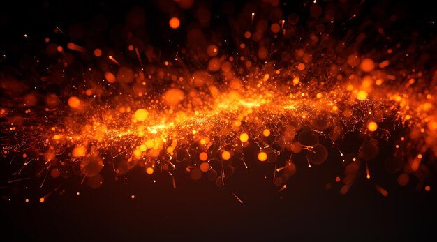 Photo glowing fire particles on black background