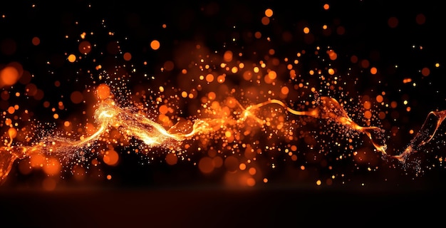 Фото Светящиеся частицы огня на черном фоне