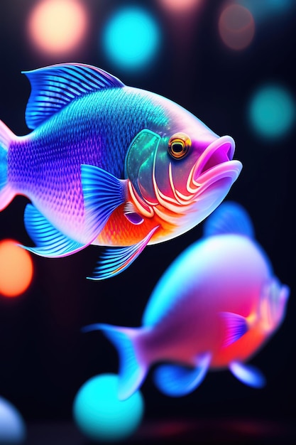 Photo glowing fish in a dark aquarium