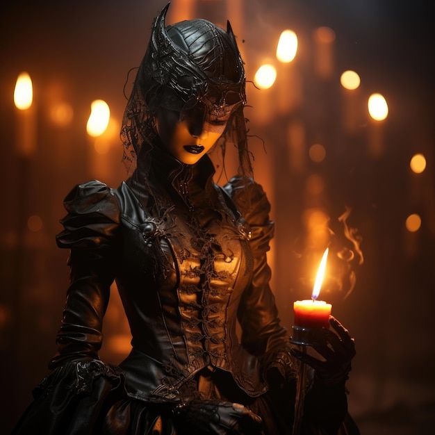 Glowing Flame in Darkness Woman Celebrating with Candle