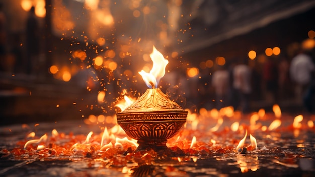 Светящееся пламя освещает ночь, символизирующую традиционные