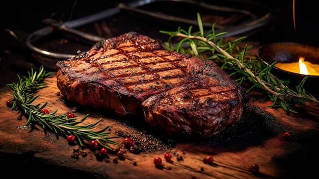 Glowing Flames of Grilled Char Steak Ready to Eat