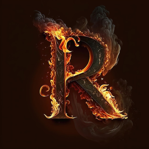 Glowing and flaming letter R for creative and artistic design generative ai