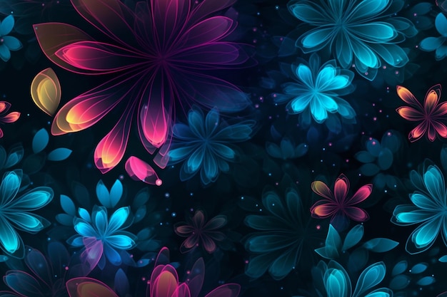 Glowing Flowers Seamless Pattern Ai generative