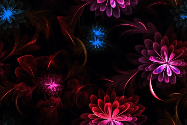 Photo glowing flowers seamless pattern ai generative