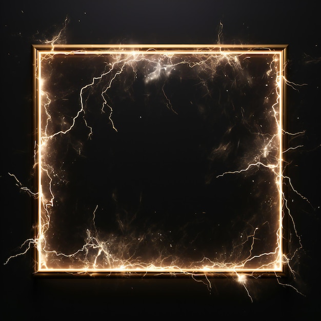 Glowing frame with lightning bolts coming out on black background