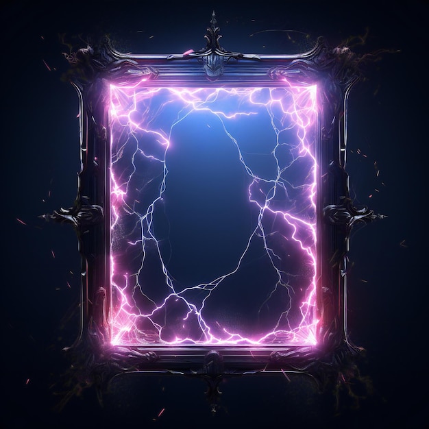 Glowing frame with lightning bolts coming out on black background