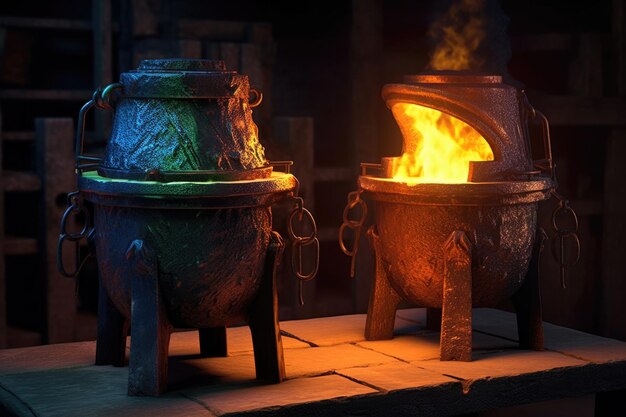 Фото Светящаяся печь с плавкой металла для литья колоколов, созданная с помощью генеративного искусственного интеллекта