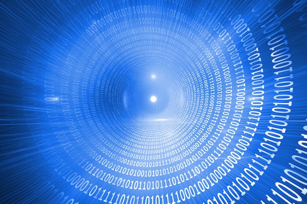 Glowing futuristic binary code spiral