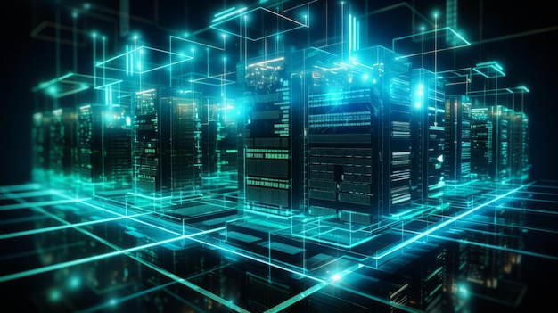 Glowing futuristic digital design of a network server