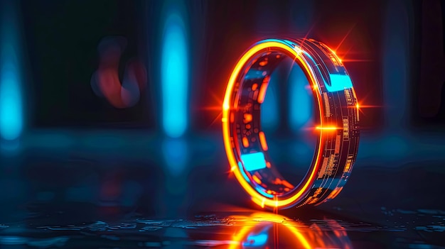 Glowing futuristic smart ring with neon lights