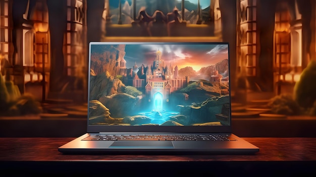 Светящийся игровой ноутбук с фэнтезийными 3D-эффектами