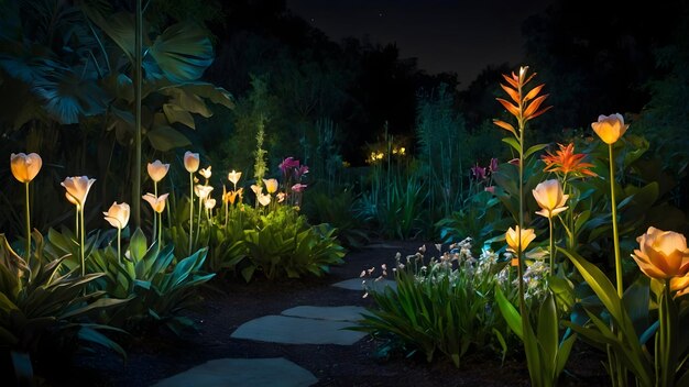 Photo glowing gardens illuminated botanical displays after dark