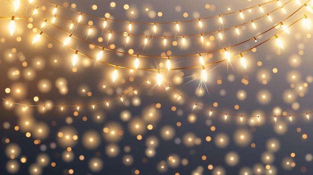 Photo glowing garlands of lights on a dark background the lights are a warm golden color and they are arranged in a random pattern