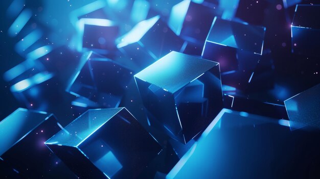 Photo glowing geometric shapes in electric blue a fusion of art and technology