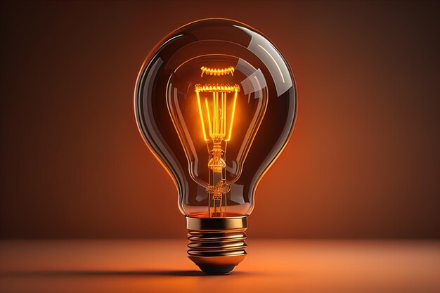 Glowing glass light bulb on dark background ai generative