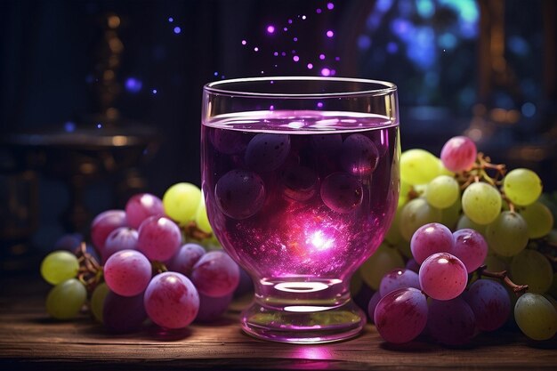 Foto glowing glass of grape juice magic ar