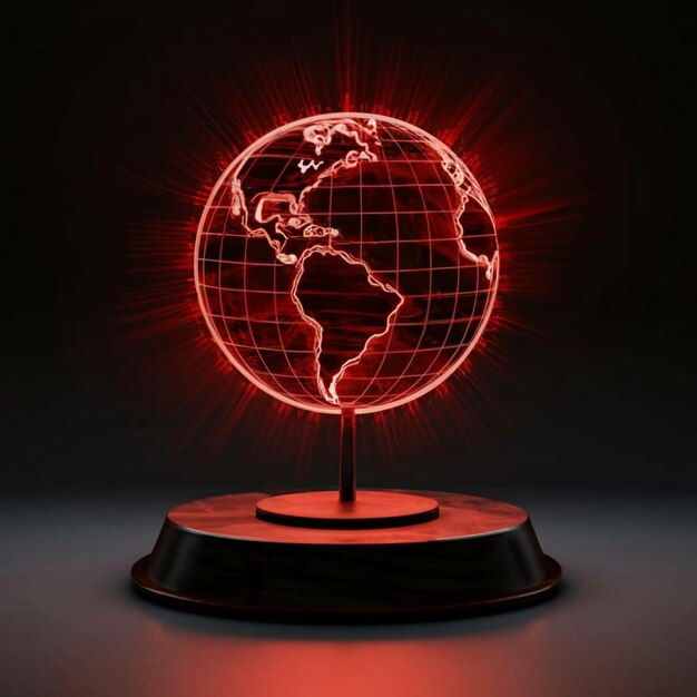 Glowing Globe Rood licht podium staan op donkere basis