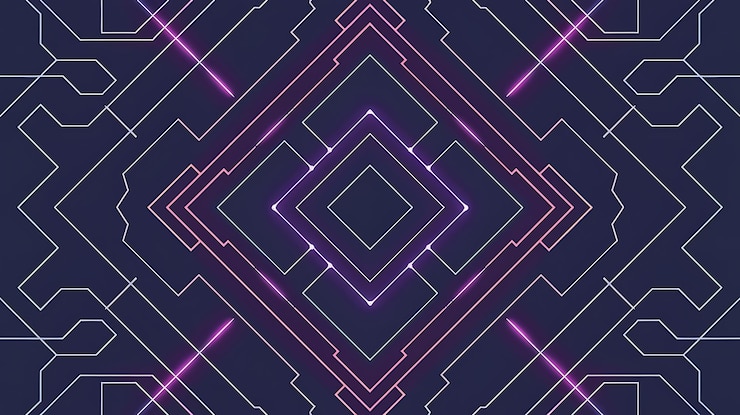 Photo a glowing glowing geometric pattern with pink and purple lines and a black background
