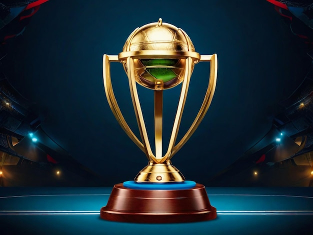 Glowing Golden Trophy en abstracte illustratie van het concept van Stadium for Cricket Championship