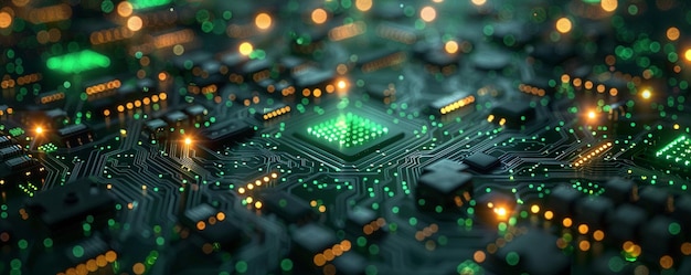 Glowing Green Circuit Board Design Background