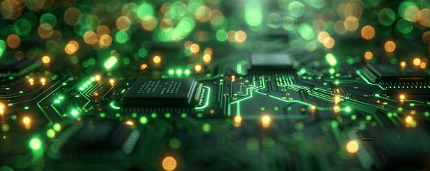 Glowing Green Circuit Board Design Background