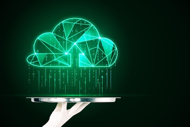 Glowing green digital cloud