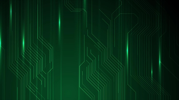 Photo glowing green neon circuit board lines tech background