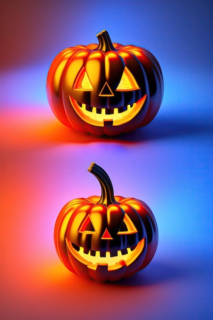 Glowing Halloween Pumpkin Beautiful jack o lantern pumpkin on a blue background