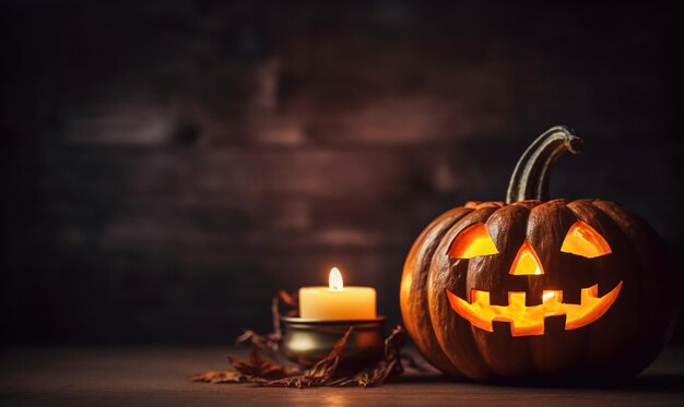 Glowing Halloween Pumpkin on dark background