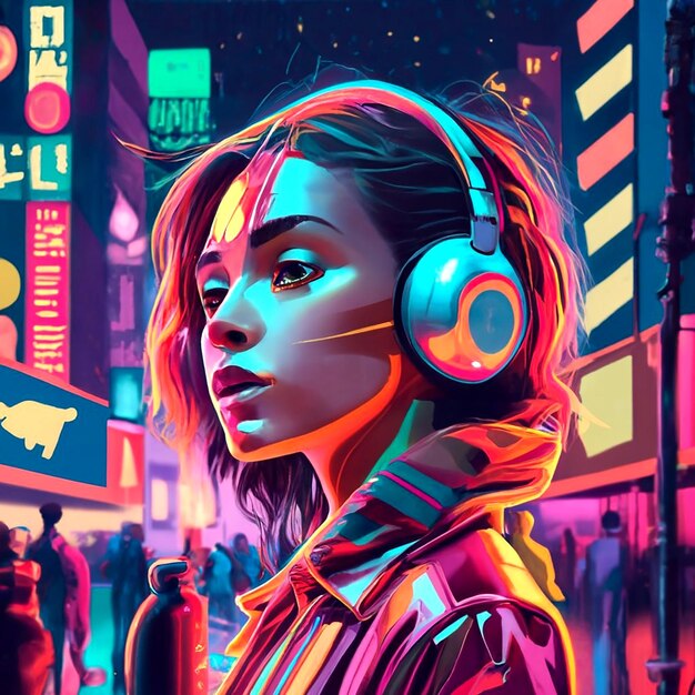 Glowing headphones illuminate the vibrant nightclub scene AI_Generated