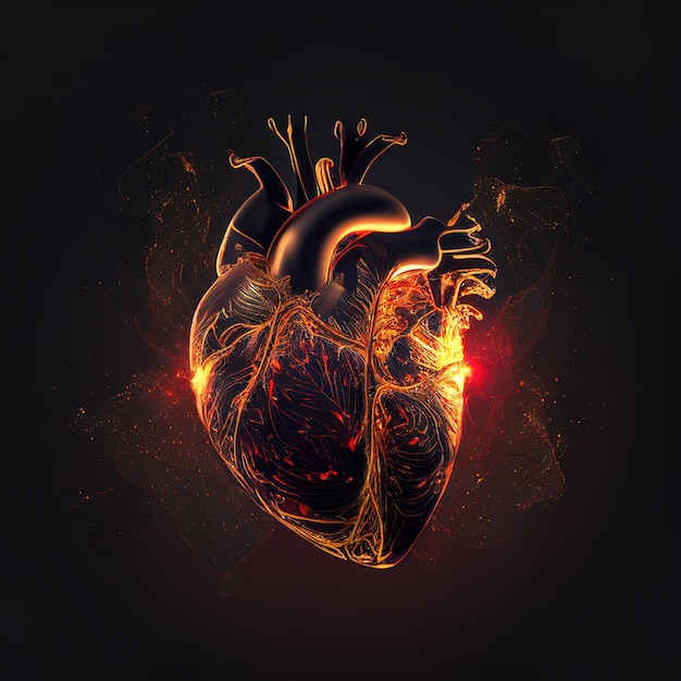 Glowing heart of a human body generative ai