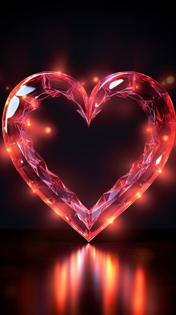 Glowing hearts sign Retro neon design radiates on a black background Vertical Mobile Wallpaper