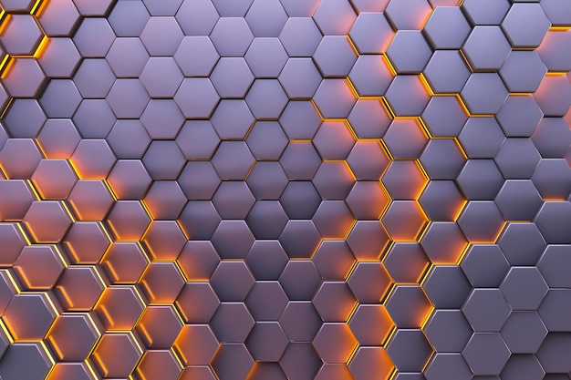 Glowing hexagonal fuel rods abstract background