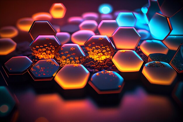 Glowing hexagons provide an abstract glow backdrop