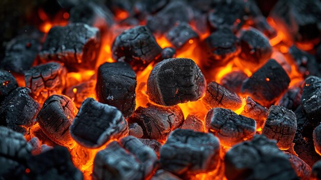 バーベキューで焼く準備ができている熱い木炭のブリケット