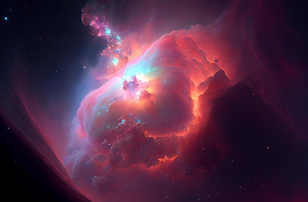 Glowing huge nebula with young stars Space background 3d illustration Generating Ai