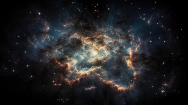 Glowing huge nebula with young stars Space background ai generative