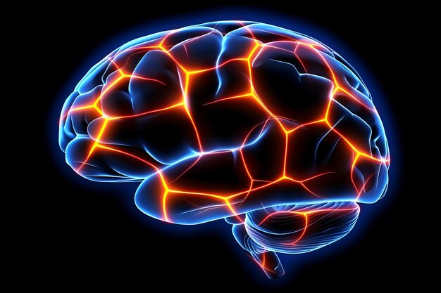 Glowing Human Brain Blue and Orange Neon Artificial Intelligence Futuristic Style AI Generative