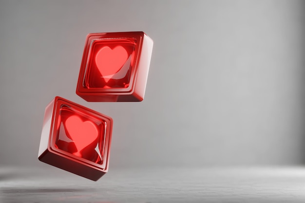 Glowing icon Like in social networks Red heart 3d rendering