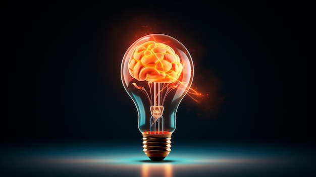 glowing idea light bulb with brain inside