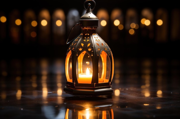 A glowing islamic lantern shining in the darkness islamic images