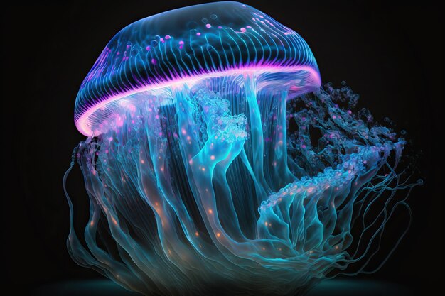 Светящиеся медузы AI Генеративный